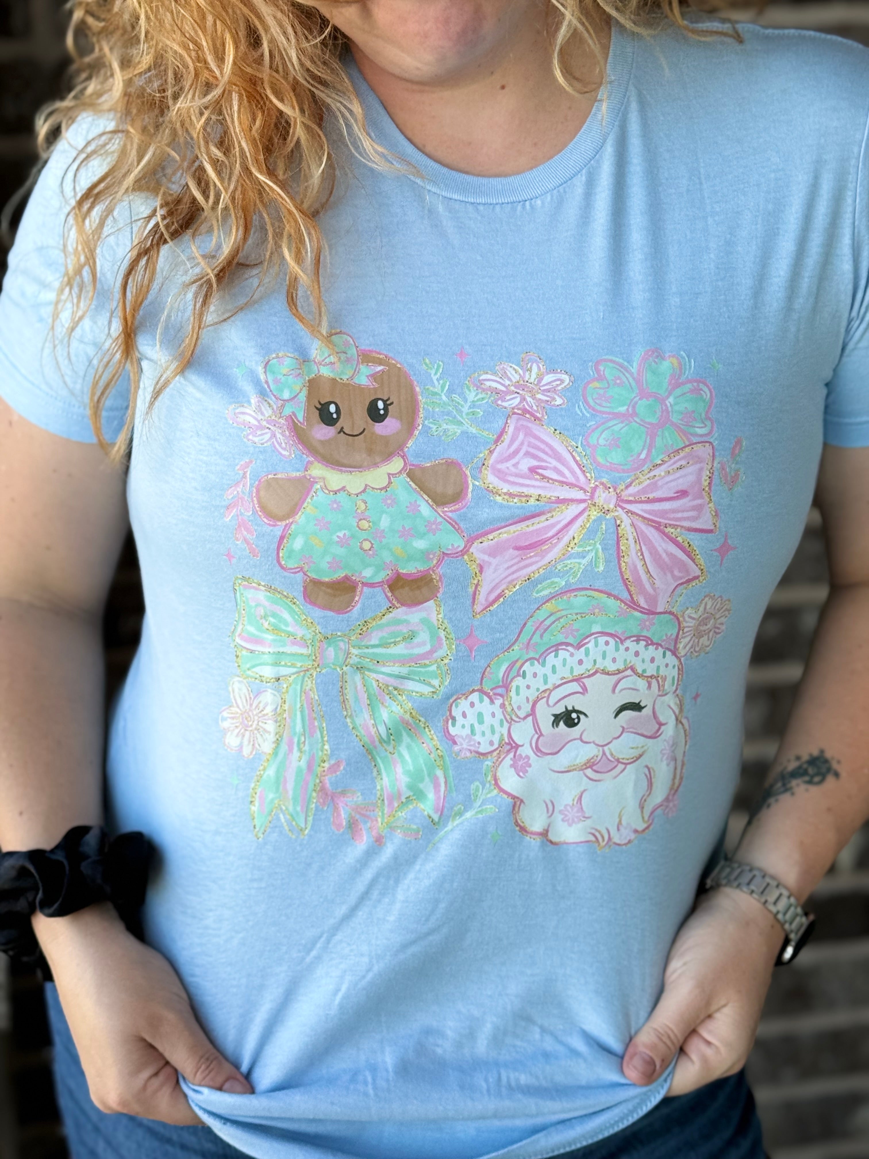 Pastel Santa & Gingerbread Tee